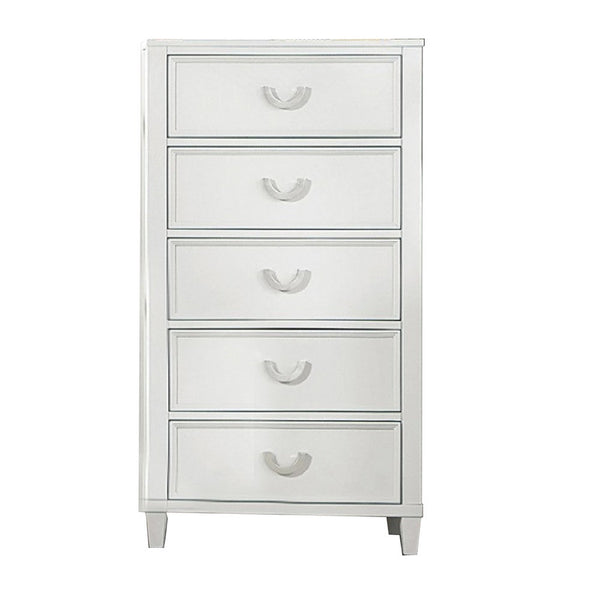 Kiki Tall Dresser Chest with 5 Drawers, Bracket Feet, White Solid Wood - BM339446