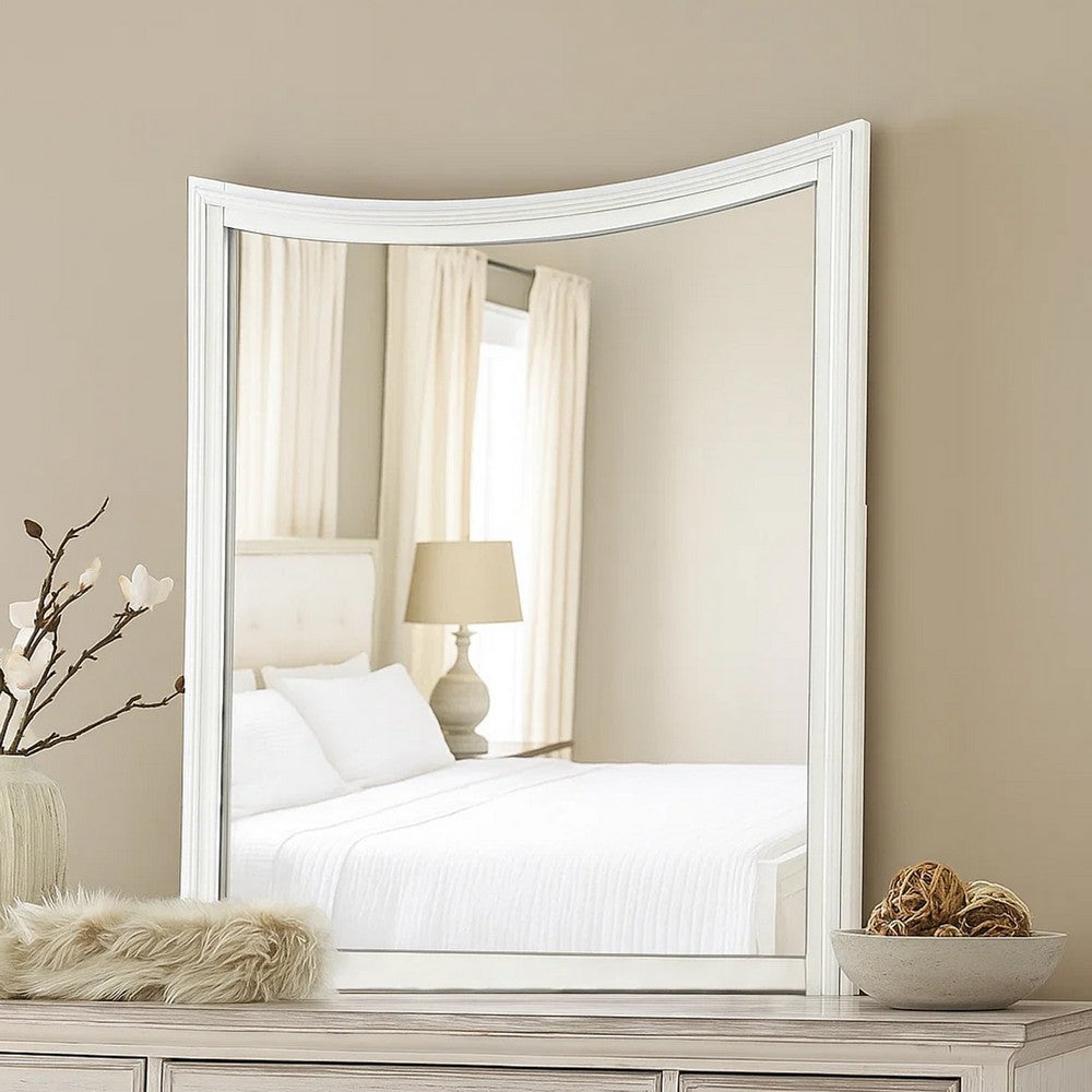 Kiki Dresser Mirror, Curved Crown Molded Details, White Solid Wood - BM339448