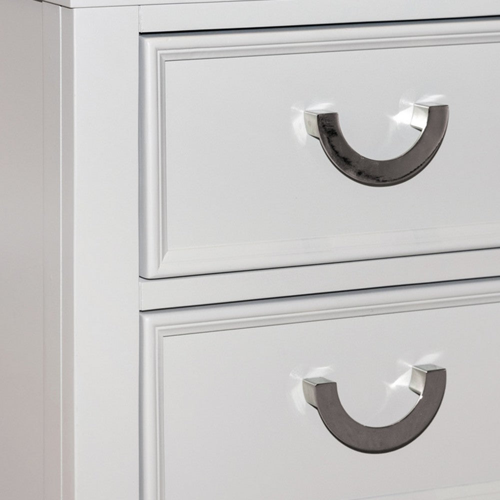 Kiki Nightstand with 2 Drawers, Chrome Metal, White Wood - BM339449