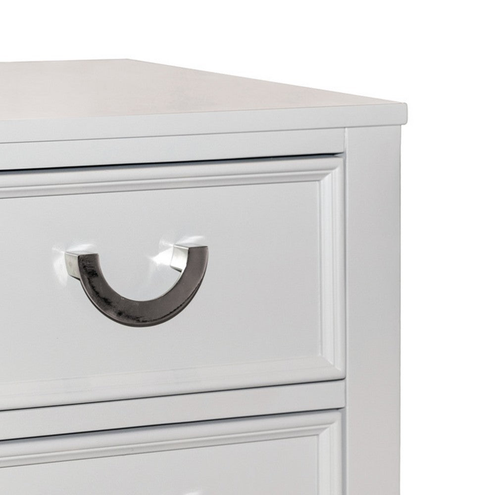 Kiki Nightstand with 2 Drawers, Chrome Metal, White Wood - BM339449