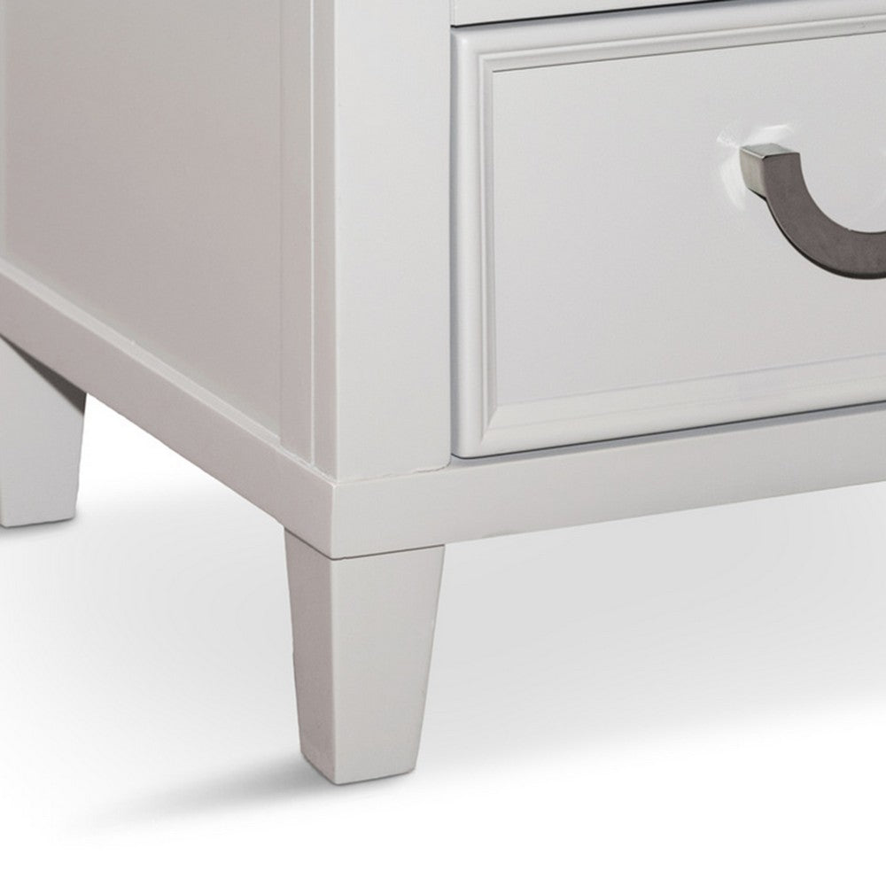 Kiki Nightstand with 2 Drawers, Chrome Metal, White Wood - BM339449