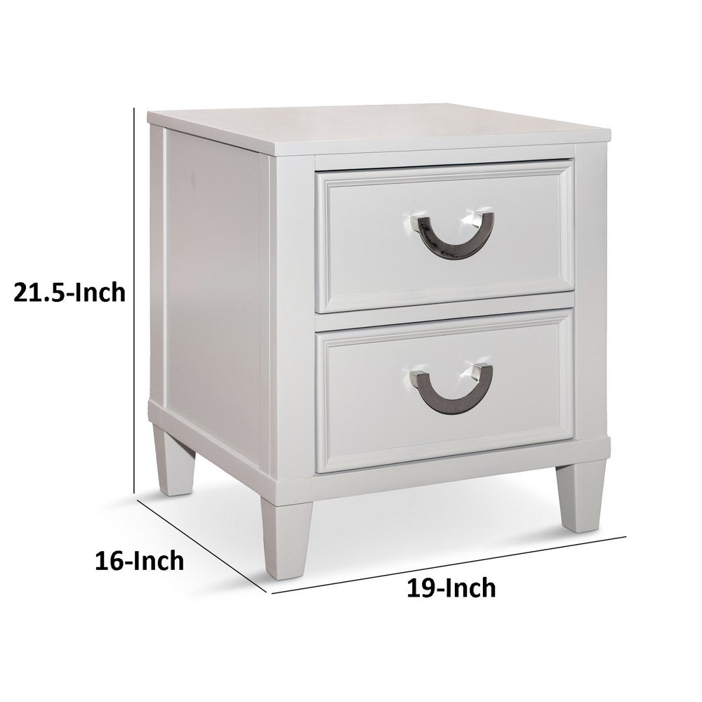 Kiki Nightstand with 2 Drawers, Chrome Metal, White Wood - BM339449