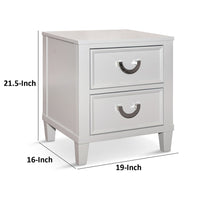 Kiki Nightstand with 2 Drawers, Chrome Metal, White Wood - BM339449