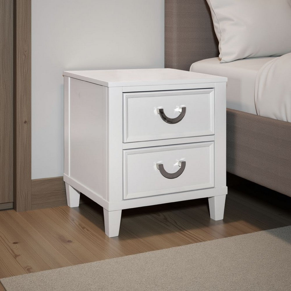 Kiki Nightstand with 2 Drawers, Chrome Metal, White Wood - BM339449