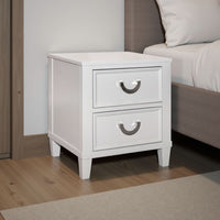 Kiki Nightstand with 2 Drawers, Chrome Metal, White Wood - BM339449