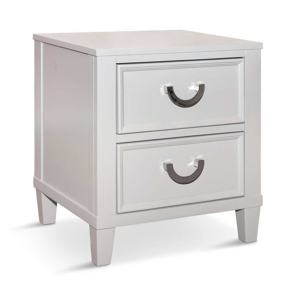 Kiki Nightstand with 2 Drawers, Chrome Metal, White Wood - BM339449