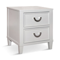 Kiki Nightstand with 2 Drawers, Chrome Metal, White Wood - BM339449