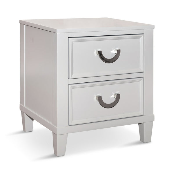 Kiki Nightstand with 2 Drawers, Chrome Metal, White Wood - BM339449