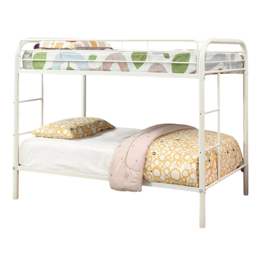 Raina Twin over Twin Bunk Bed, Built In Side Ladder, White Metal - BM339450