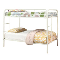 Raina Twin over Twin Bunk Bed, Built In Side Ladder, White Metal - BM339450