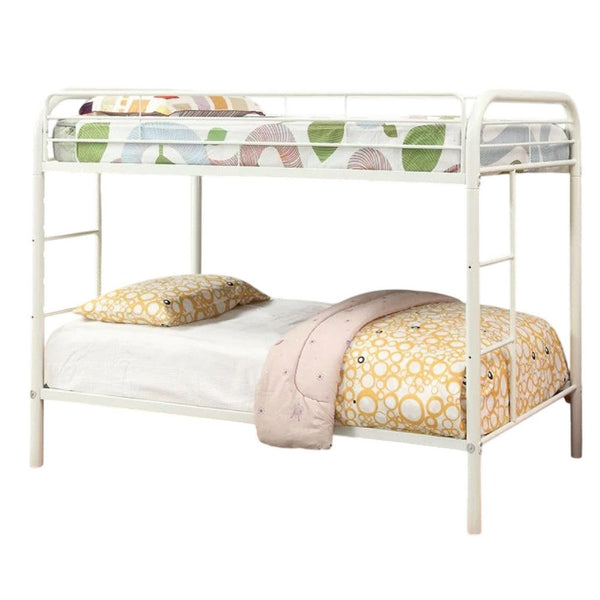 Raina Twin over Twin Bunk Bed, Built In Side Ladder, White Metal - BM339450