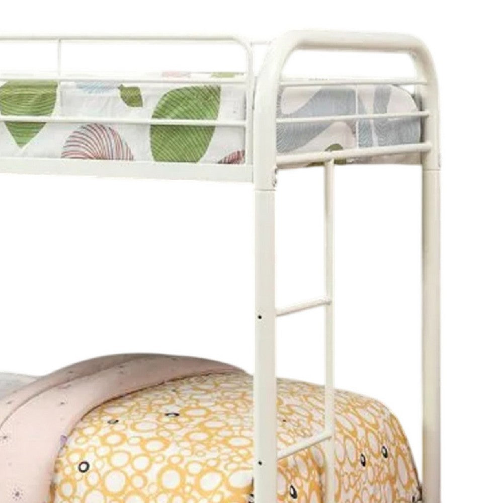 Raina Twin over Twin Bunk Bed, Built In Side Ladder, White Metal - BM339450