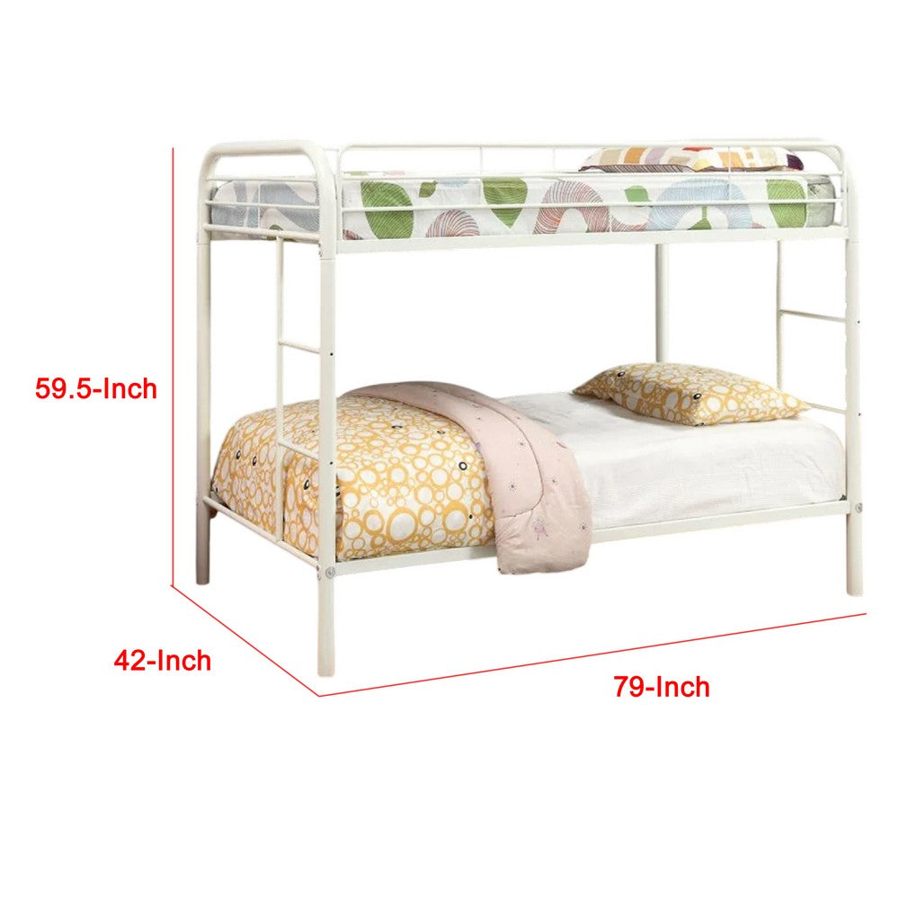 Raina Twin over Twin Bunk Bed, Built In Side Ladder, White Metal - BM339450