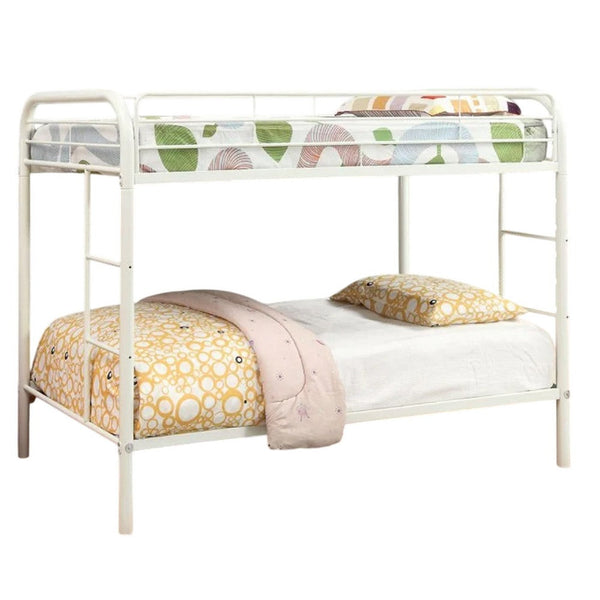 Raina Twin over Twin Bunk Bed, Built In Side Ladder, White Metal - BM339450
