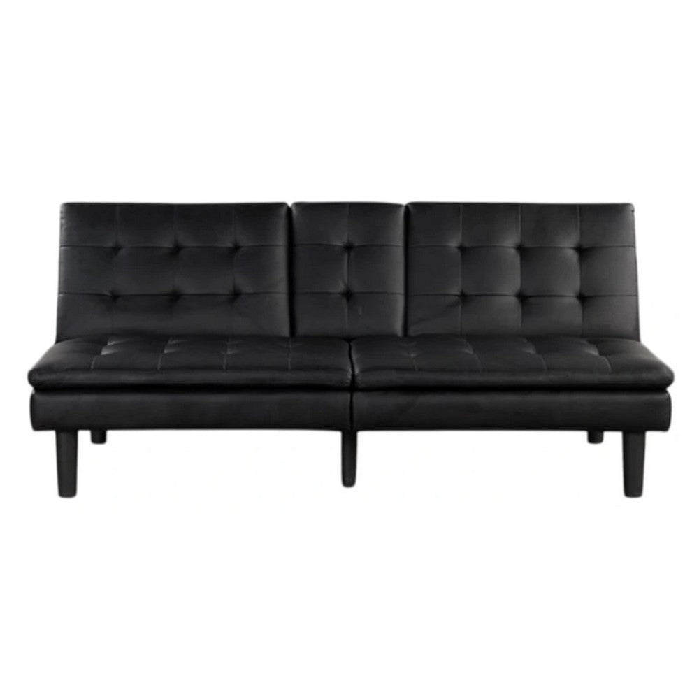 Berie Futon Sofa Bed, Drop-Down Tray, Cupholder, Black Faux Leather - BM339456