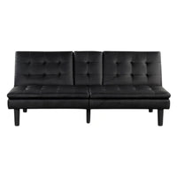 Berie Futon Sofa Bed, Drop-Down Tray, Cupholder, Black Faux Leather - BM339456