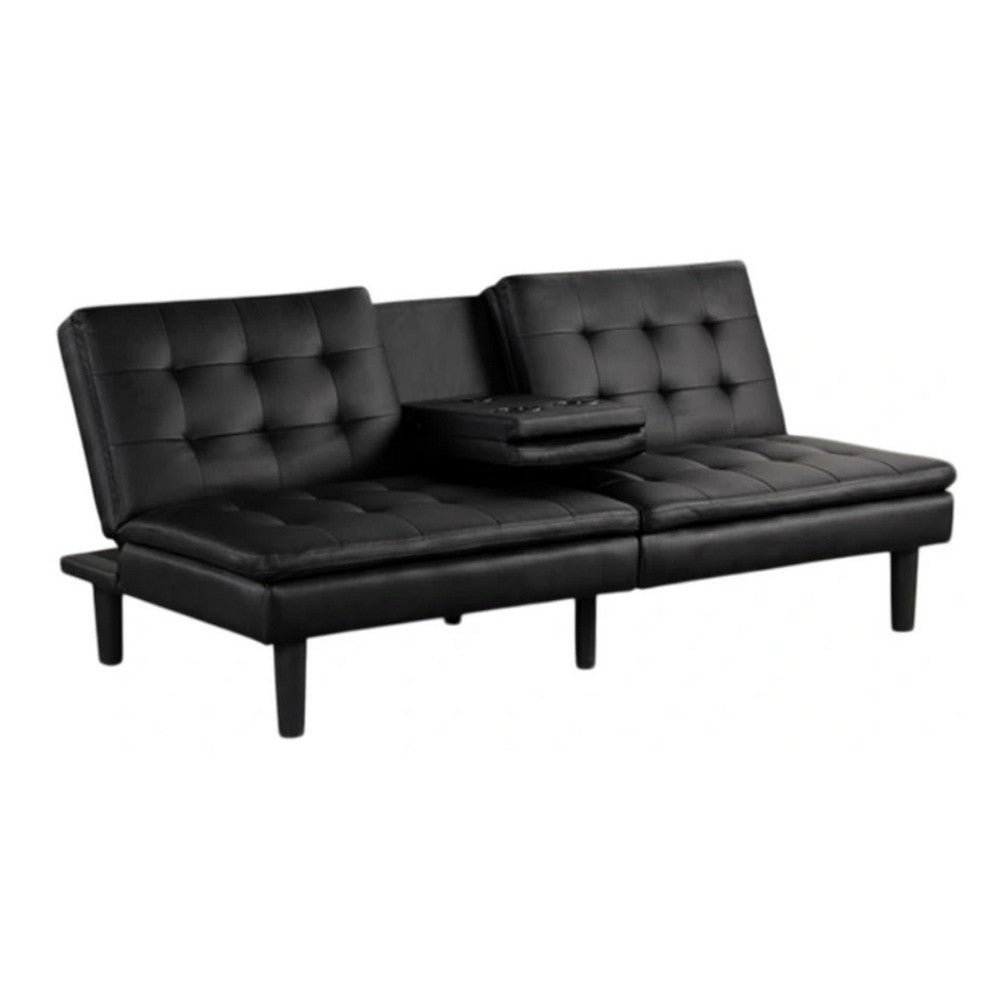 Berie Futon Sofa Bed, Drop-Down Tray, Cupholder, Black Faux Leather - BM339456