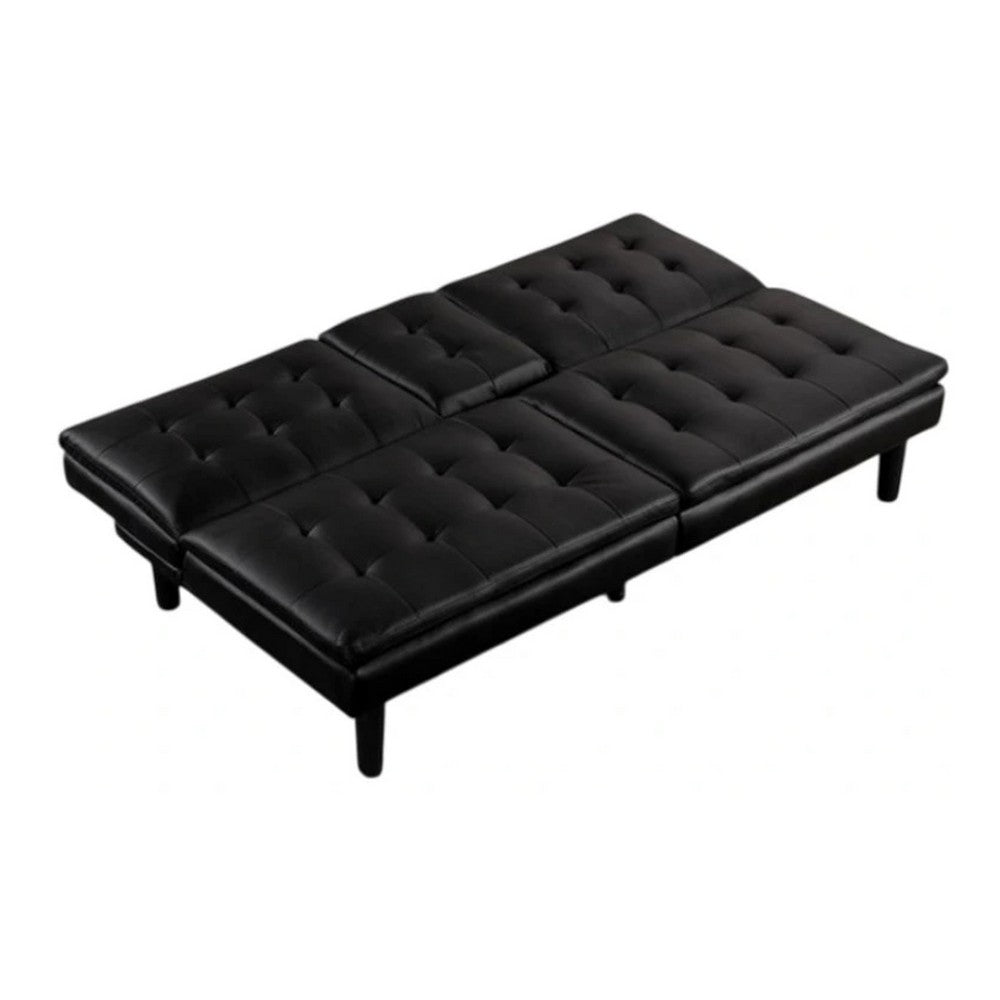 Berie Futon Sofa Bed, Drop-Down Tray, Cupholder, Black Faux Leather - BM339456