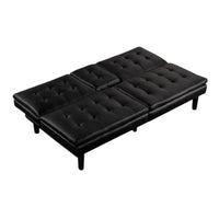 Berie Futon Sofa Bed, Drop-Down Tray, Cupholder, Black Faux Leather - BM339456