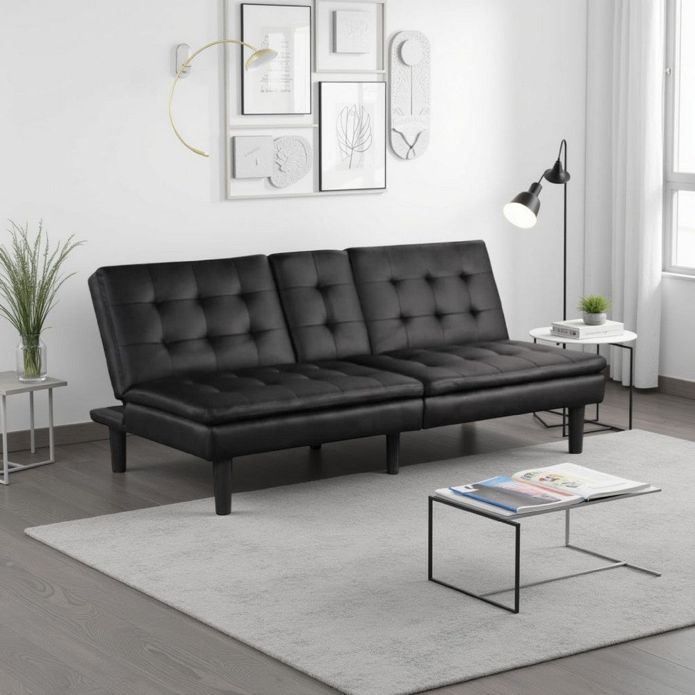Berie Futon Sofa Bed, Drop-Down Tray, Cupholder, Black Faux Leather - BM339456