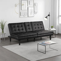 Berie Futon Sofa Bed, Drop-Down Tray, Cupholder, Black Faux Leather - BM339456