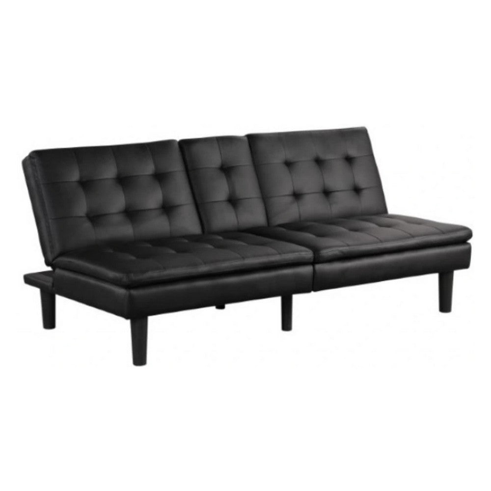 Berie Futon Sofa Bed, Drop-Down Tray, Cupholder, Black Faux Leather - BM339456