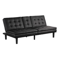 Berie Futon Sofa Bed, Drop-Down Tray, Cupholder, Black Faux Leather - BM339456