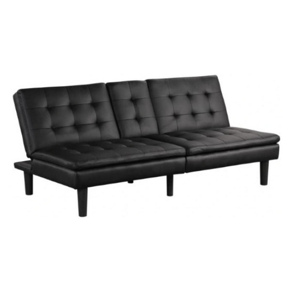 Berie Futon Sofa Bed, Drop-Down Tray, Cupholder, Black Faux Leather - BM339456