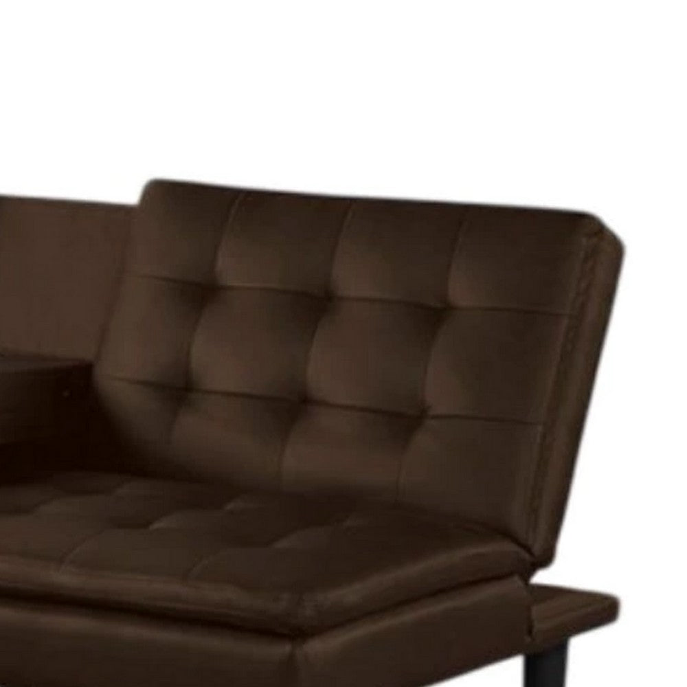 Berie Futon Sofa Bed, Drop-Down Tray and Cupholder, Brown Faux Leather - BM339457