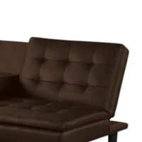 Berie Futon Sofa Bed, Drop-Down Tray and Cupholder, Brown Faux Leather - BM339457