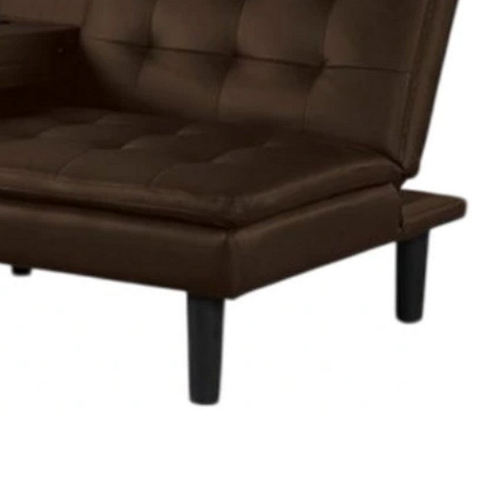 Berie Futon Sofa Bed, Drop-Down Tray and Cupholder, Brown Faux Leather - BM339457