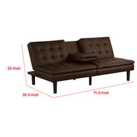 Berie Futon Sofa Bed, Drop-Down Tray and Cupholder, Brown Faux Leather - BM339457