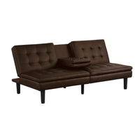 Berie Futon Sofa Bed, Drop-Down Tray and Cupholder, Brown Faux Leather - BM339457