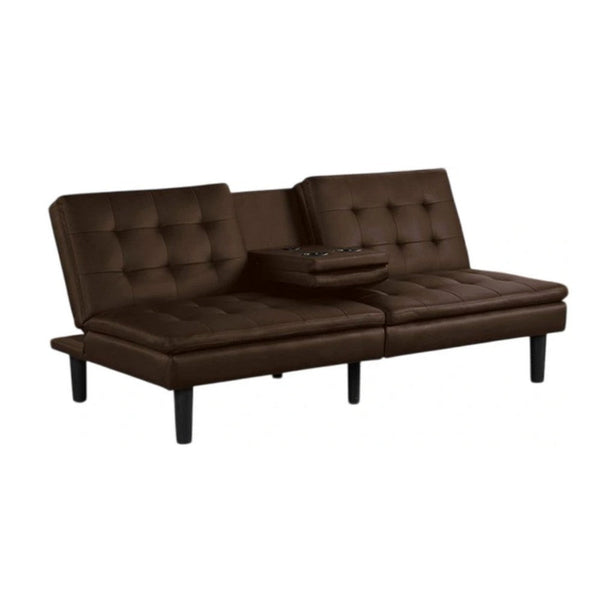 Berie Futon Sofa Bed, Drop-Down Tray and Cupholder, Brown Faux Leather - BM339457