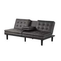 Berie Futon Sofa Bed, Drop-Down Tray and Cupholder, Gray Faux Leather - BM339458