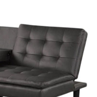 Berie Futon Sofa Bed, Drop-Down Tray and Cupholder, Gray Faux Leather - BM339458