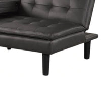 Berie Futon Sofa Bed, Drop-Down Tray and Cupholder, Gray Faux Leather - BM339458