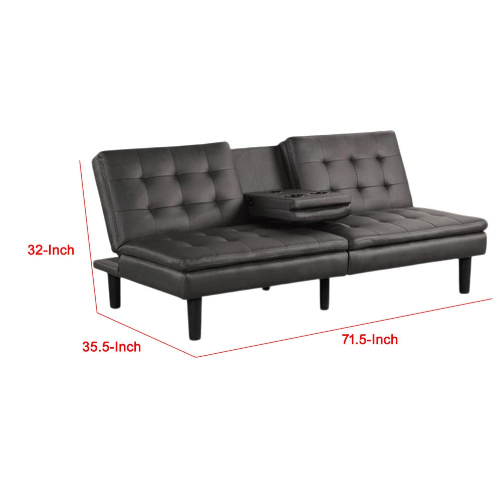 Berie Futon Sofa Bed, Drop-Down Tray and Cupholder, Gray Faux Leather - BM339458