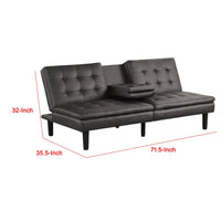 Berie Futon Sofa Bed, Drop-Down Tray and Cupholder, Gray Faux Leather - BM339458