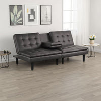 Berie Futon Sofa Bed, Drop-Down Tray and Cupholder, Gray Faux Leather - BM339458