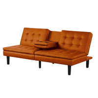 Berie Futon Sofa Bed, Drop-Down Tray, Cupholders, Orange Faux Leather - BM339459
