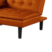 Berie Futon Sofa Bed, Drop-Down Tray, Cupholders, Orange Faux Leather