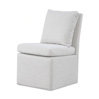 Ager Side Dining Chair with 6 Caster Wheels, Barrel Style, White Boucle - BM339461