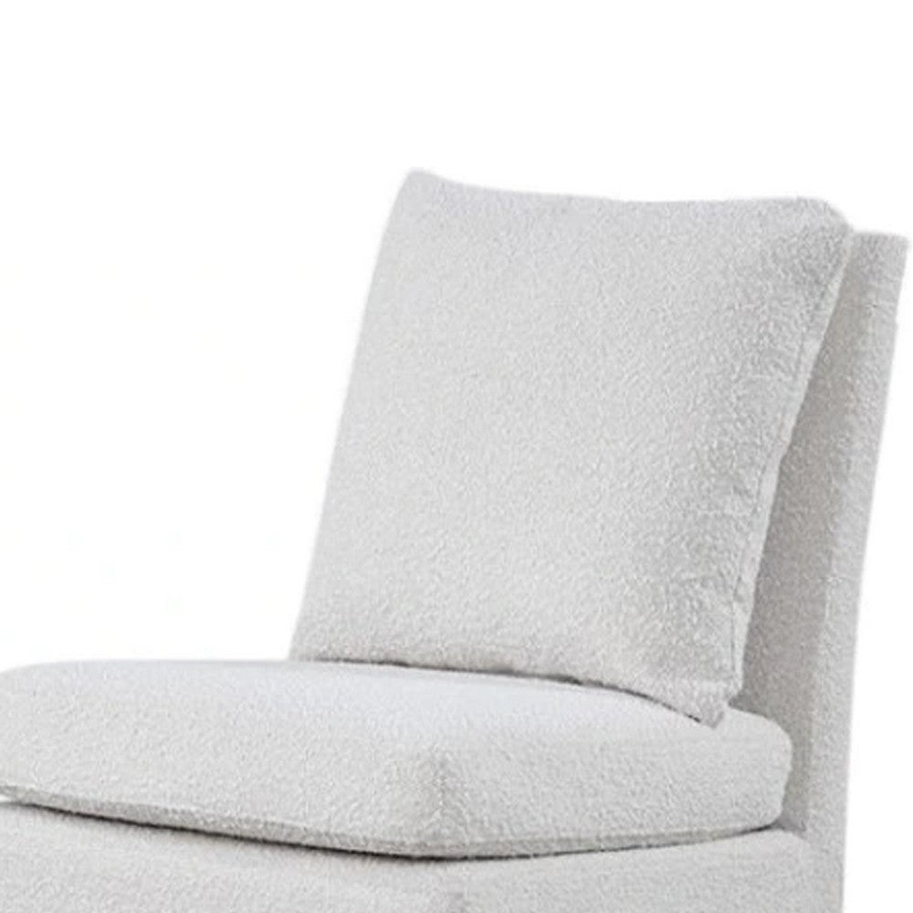 Ager Side Dining Chair with 6 Caster Wheels, Barrel Style, White Boucle - BM339461