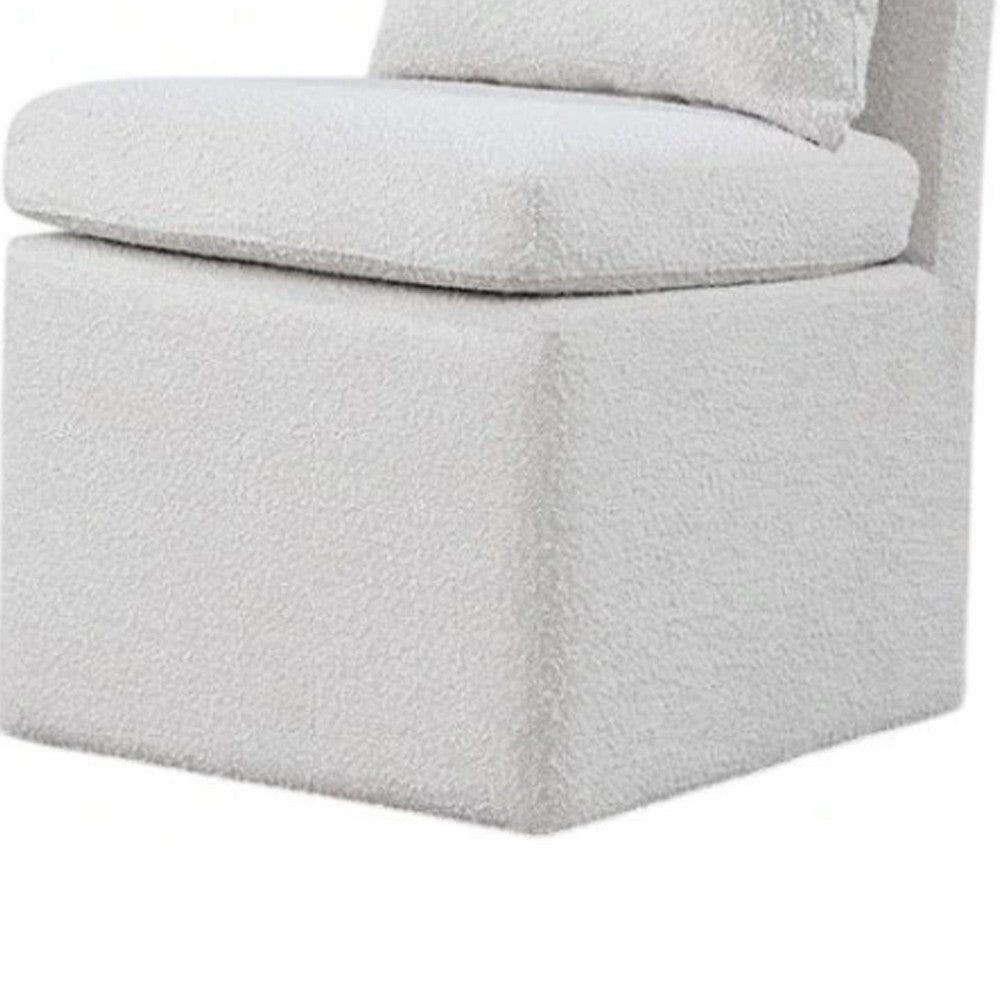 Ager Side Dining Chair with 6 Caster Wheels, Barrel Style, White Boucle - BM339461