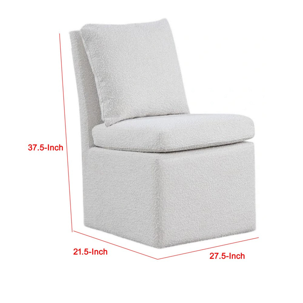 Ager Side Dining Chair with 6 Caster Wheels, Barrel Style, White Boucle - BM339461