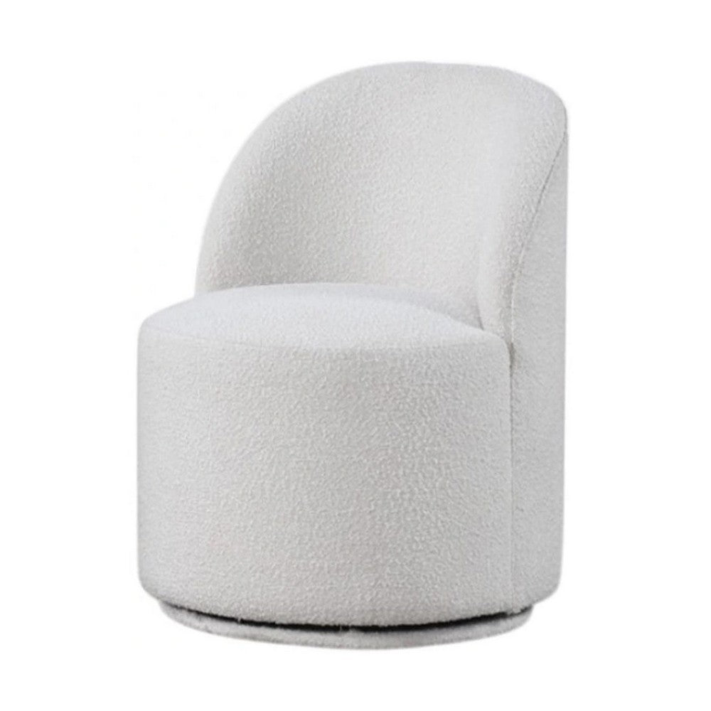 Ager Side Dining Swivel Chair, Curved Barrel Style, White Boucle Chenille - BM339463