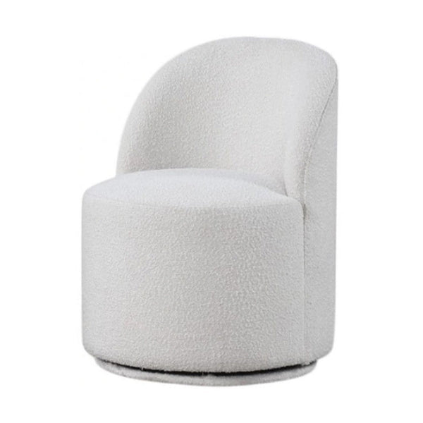 Ager Side Dining Swivel Chair, Curved Barrel Style, White Boucle Chenille - BM339463