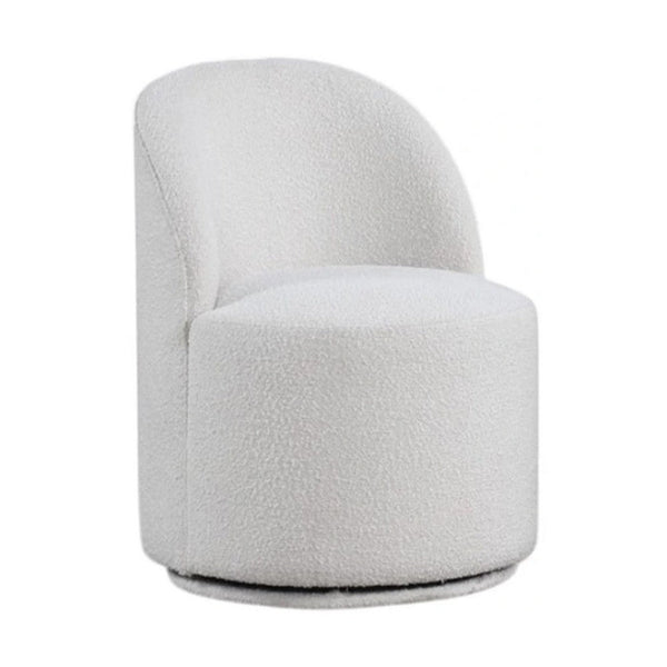 Ager Side Dining Swivel Chair, Curved Barrel Style, White Boucle Chenille - BM339463