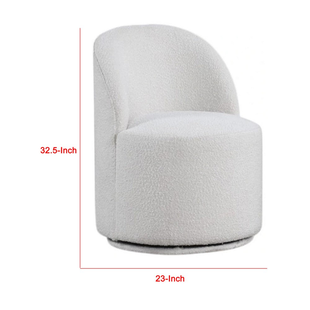 Ager Side Dining Swivel Chair, Curved Barrel Style, White Boucle Chenille - BM339463